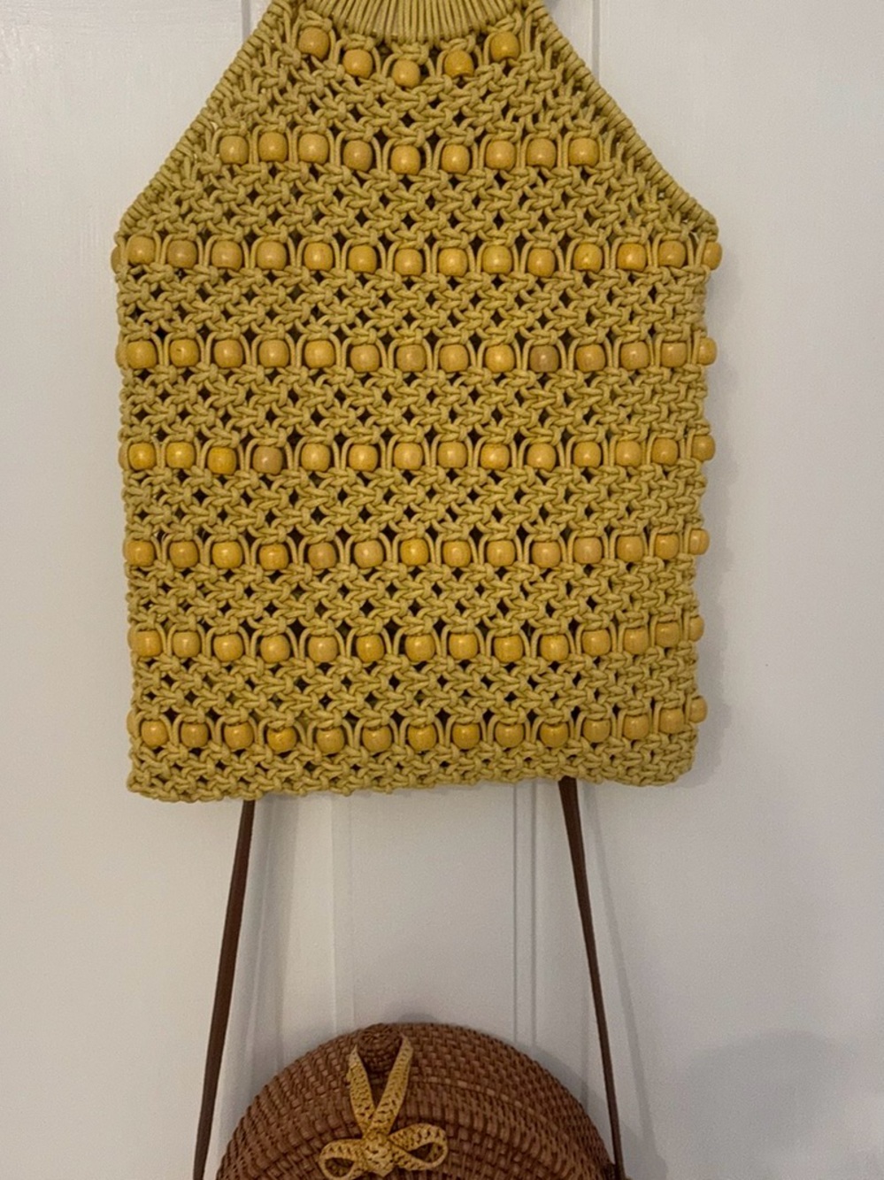 Bag bundle:Handcrafted Yellow Crochet bag with Bead Detailing & Raffia Crossbody